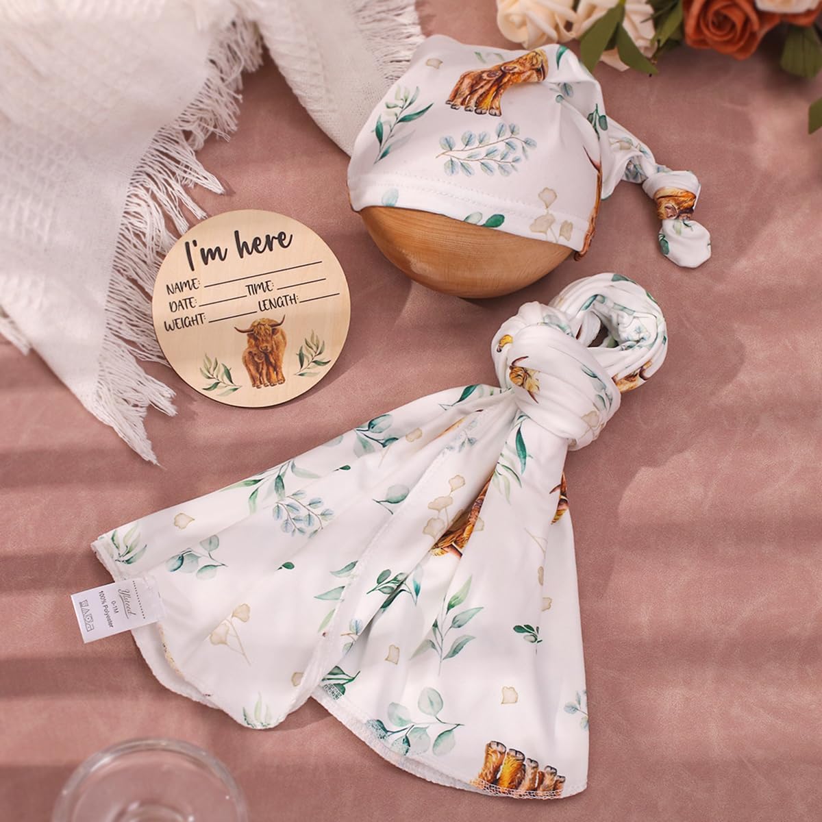 Ylsteed Baby Highland Cow Swaddle Blanket Set