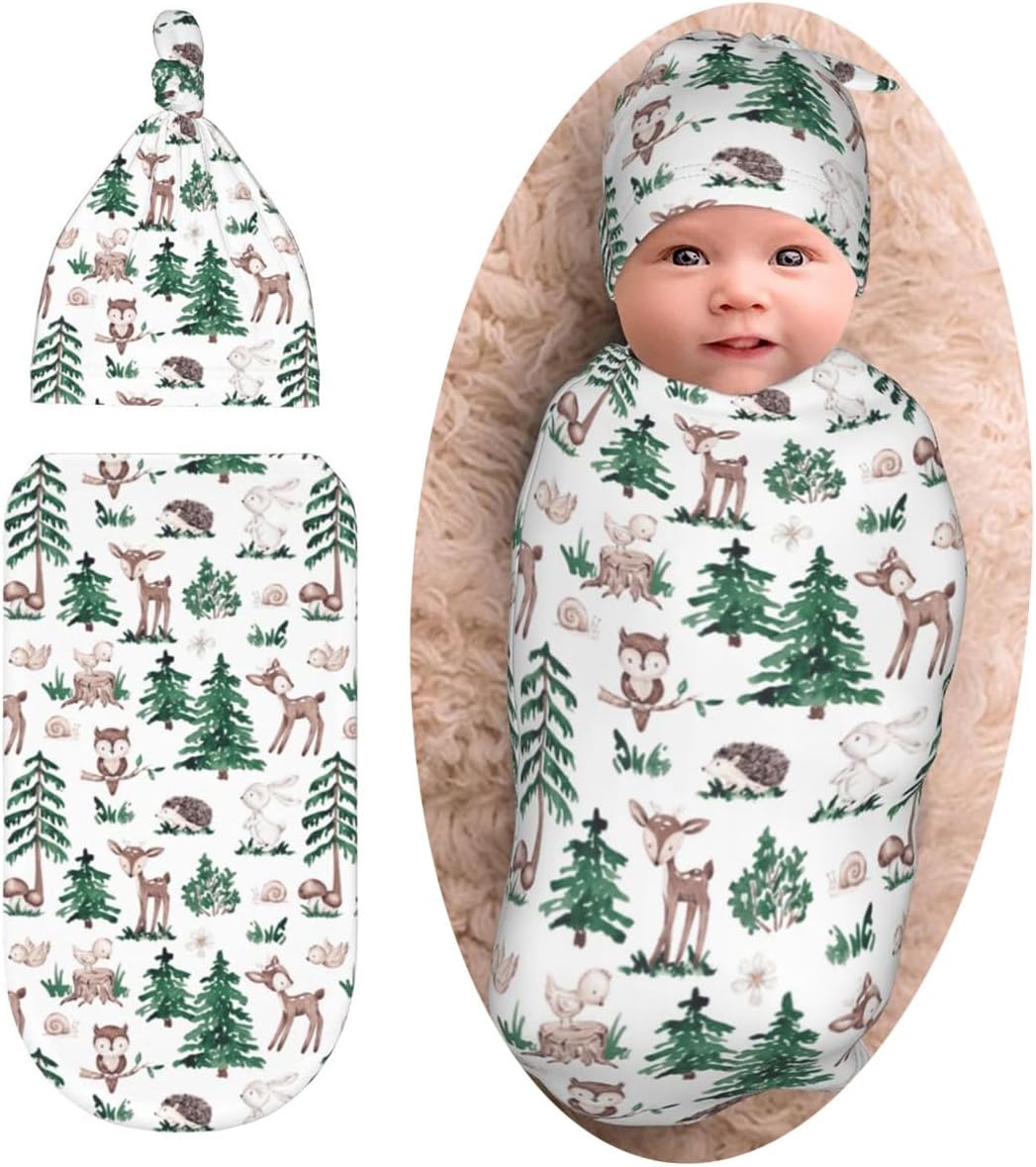 Sozzjile Deer Swaddle Blanket with Beanie Set