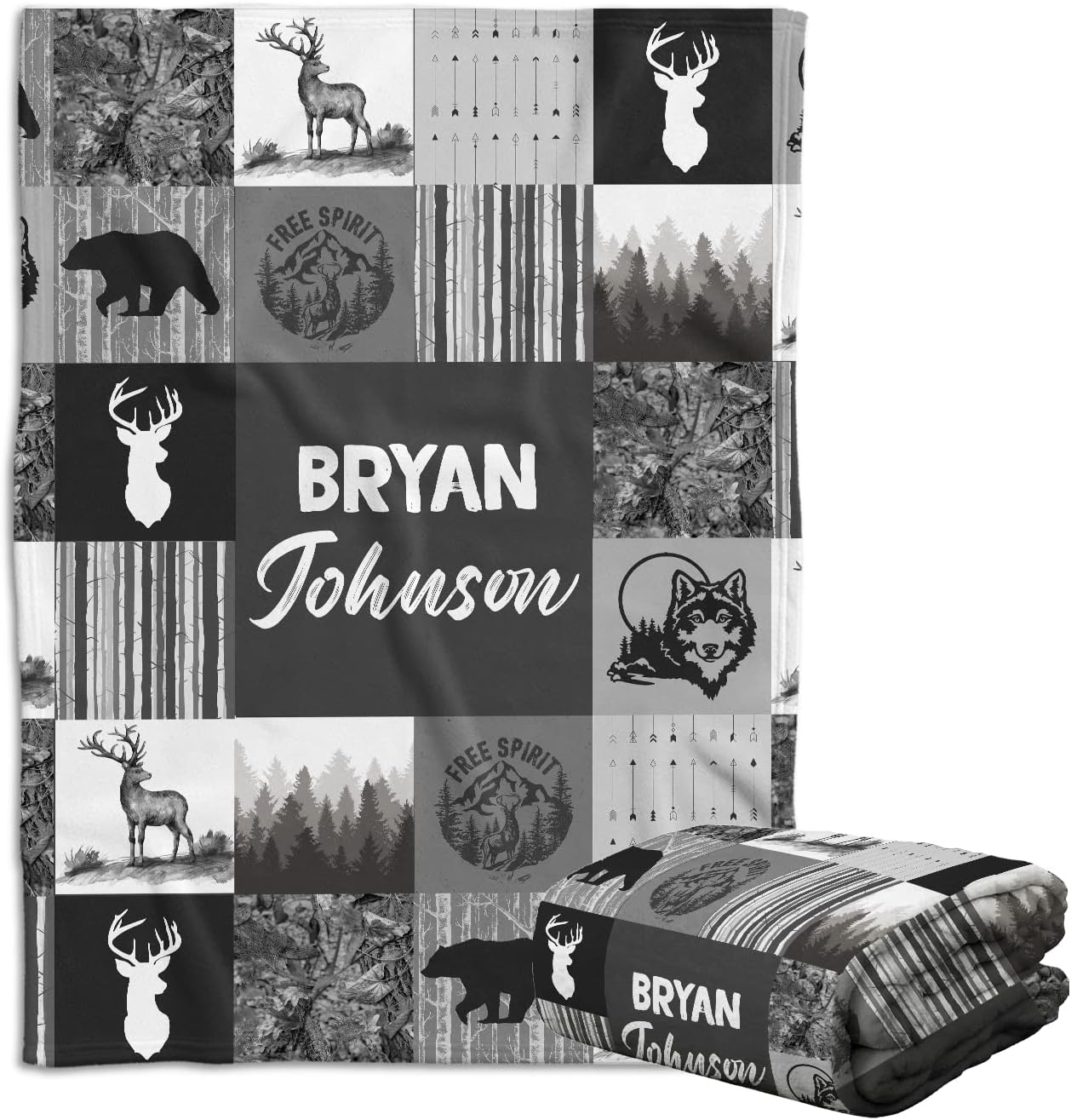 Hykuc Personalized Woodland Baby Blanket with Name
