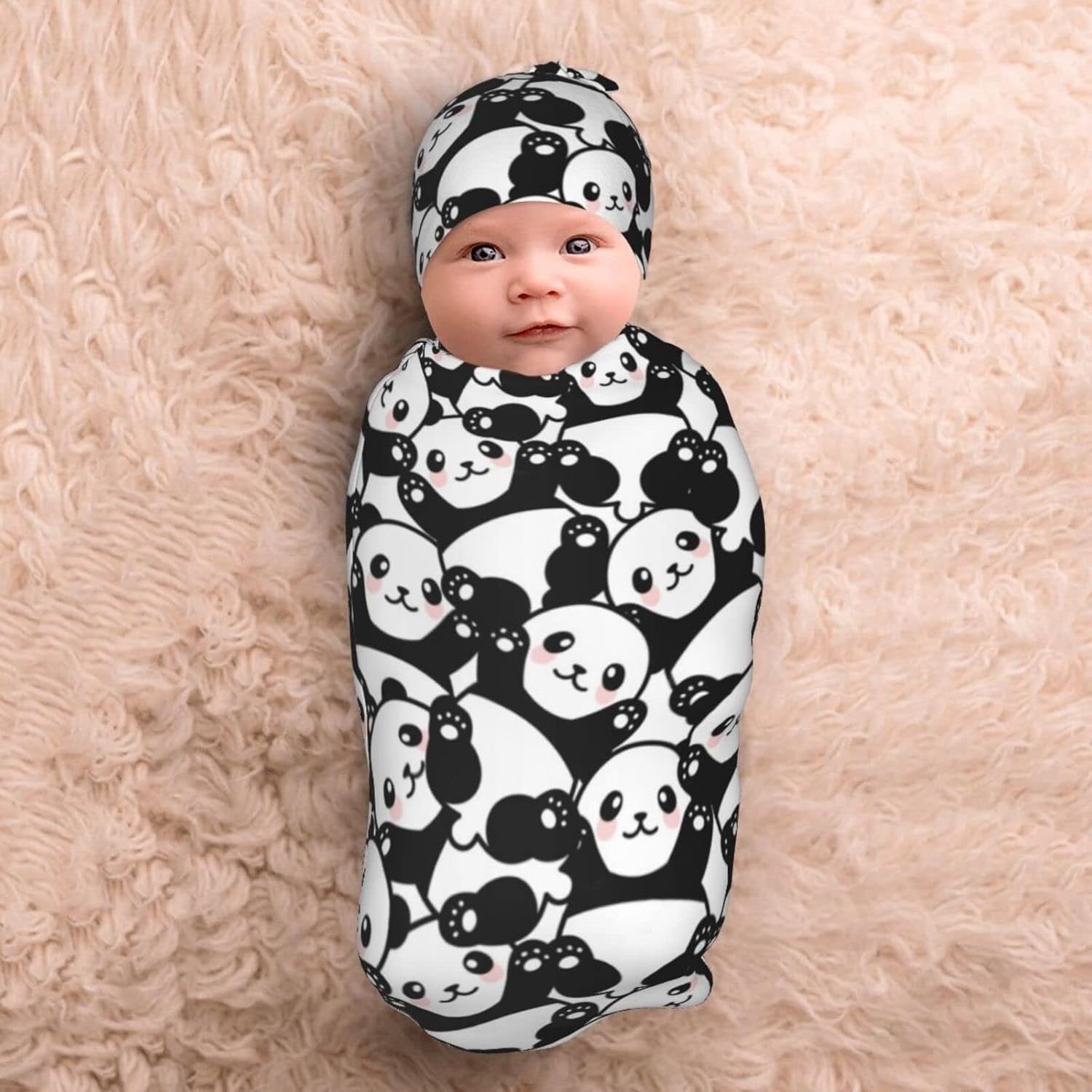 Osvbs Panda Baby Swaddle Blanket Beanie Set