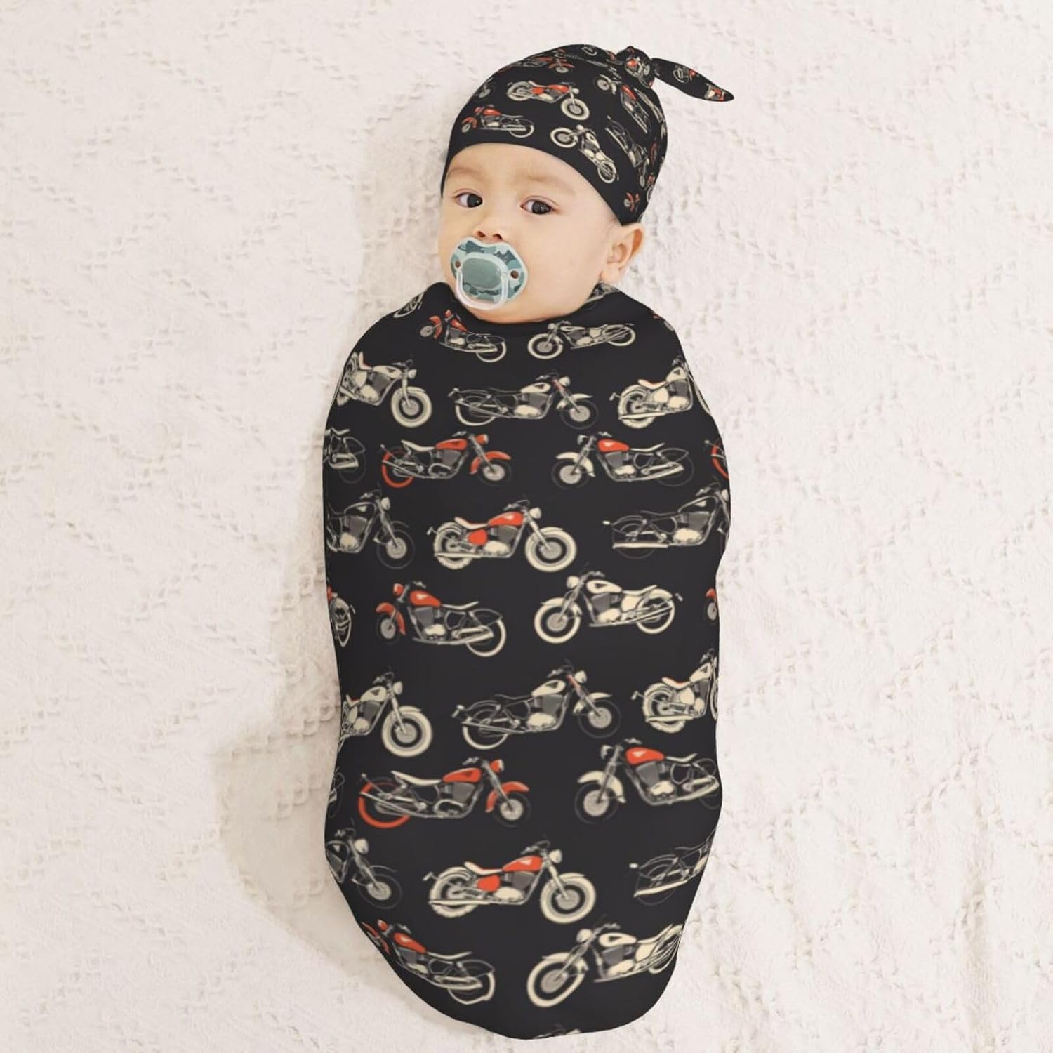 Muishi Motorcycles Swaddle Blanket Baby Hat Set