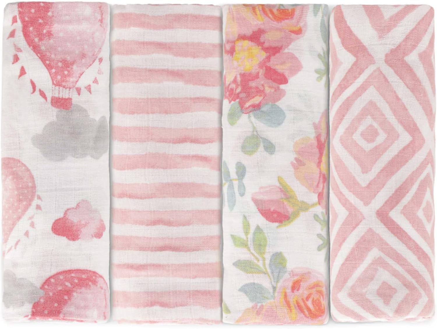 Featherhead 100 Cotton Muslin Swaddle Blankets - 4 Pack Garden Floral