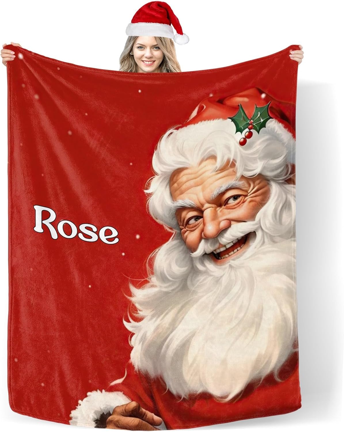Custom Blanket with Name Text Personalized Santa Claus Swaddling Blanket 30x40inch