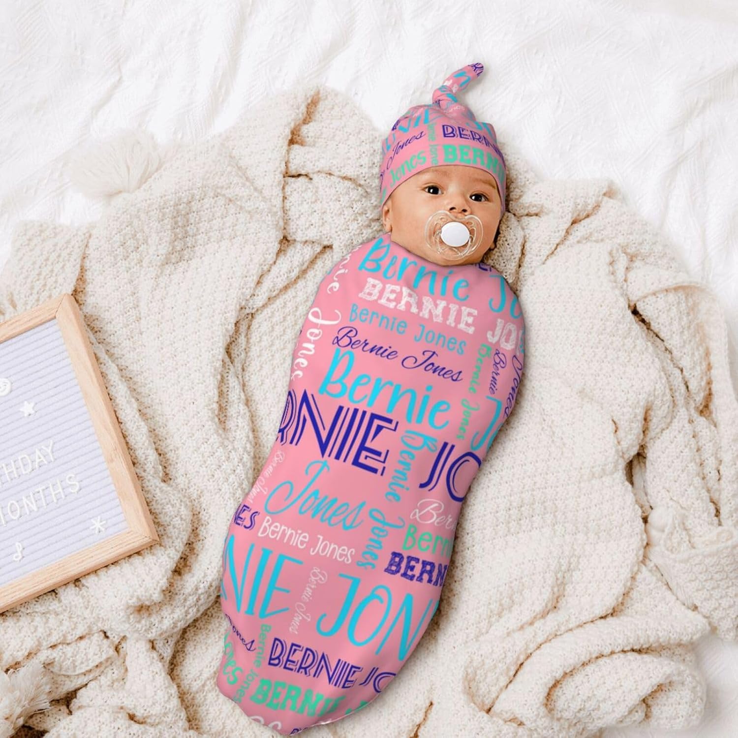 Personalized Baby Swaddle Set with Name and Hat 1