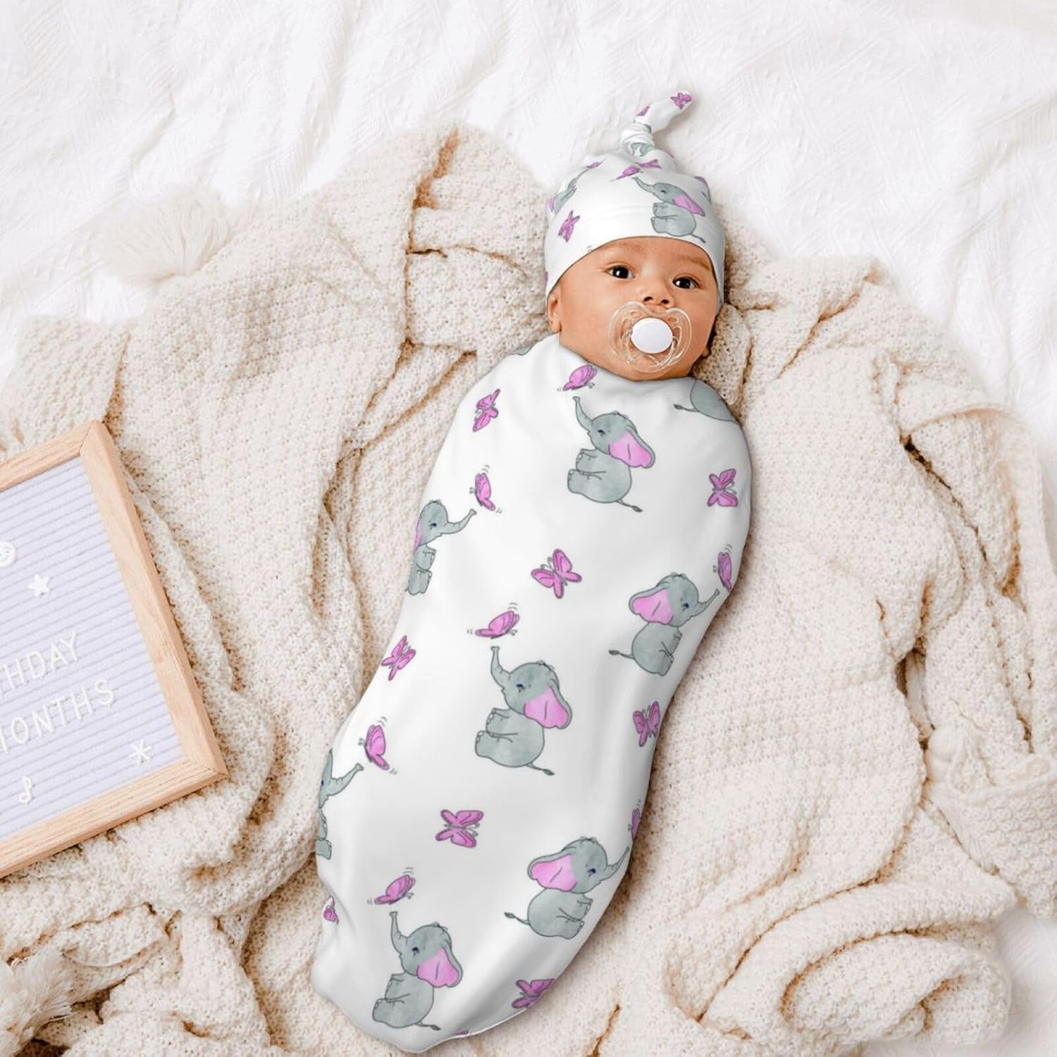 WELBB Newborn Swaddle Blanket Hat Set
