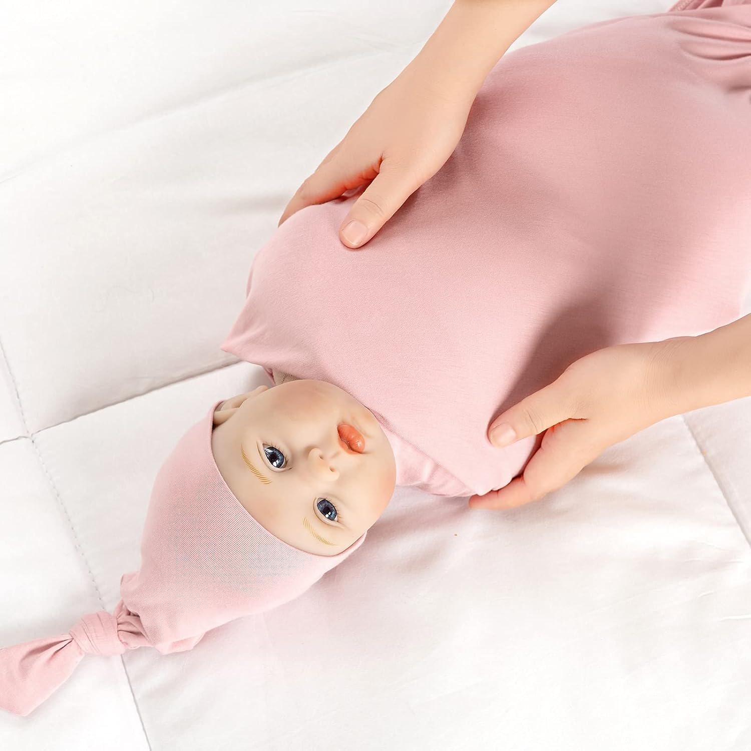 Kloovete Large Swaddle Blanket with Knotted Hat for Newborns