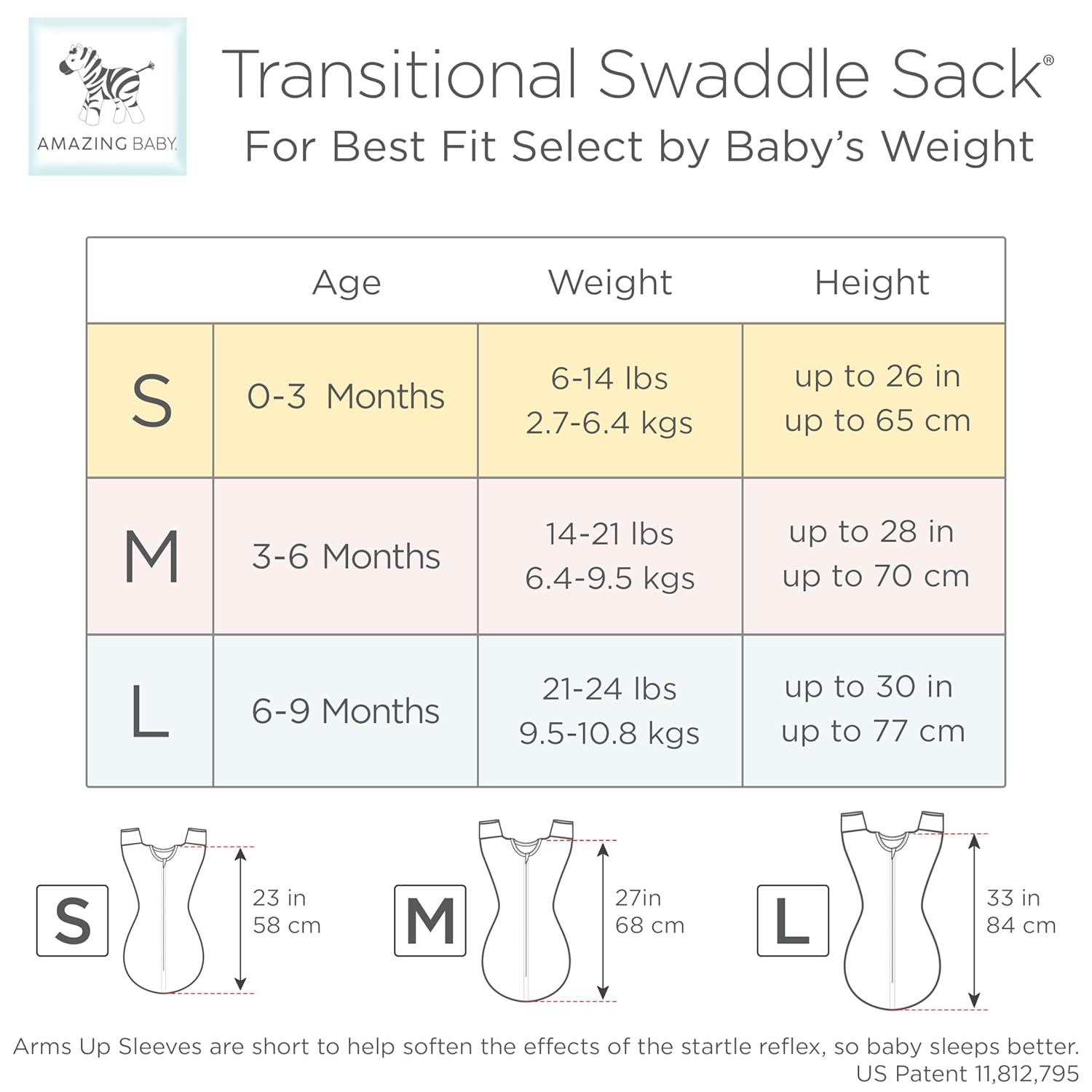 Amazing Baby Transitional Swaddle Sack - Tiny Elephants Medium 3-6 Months