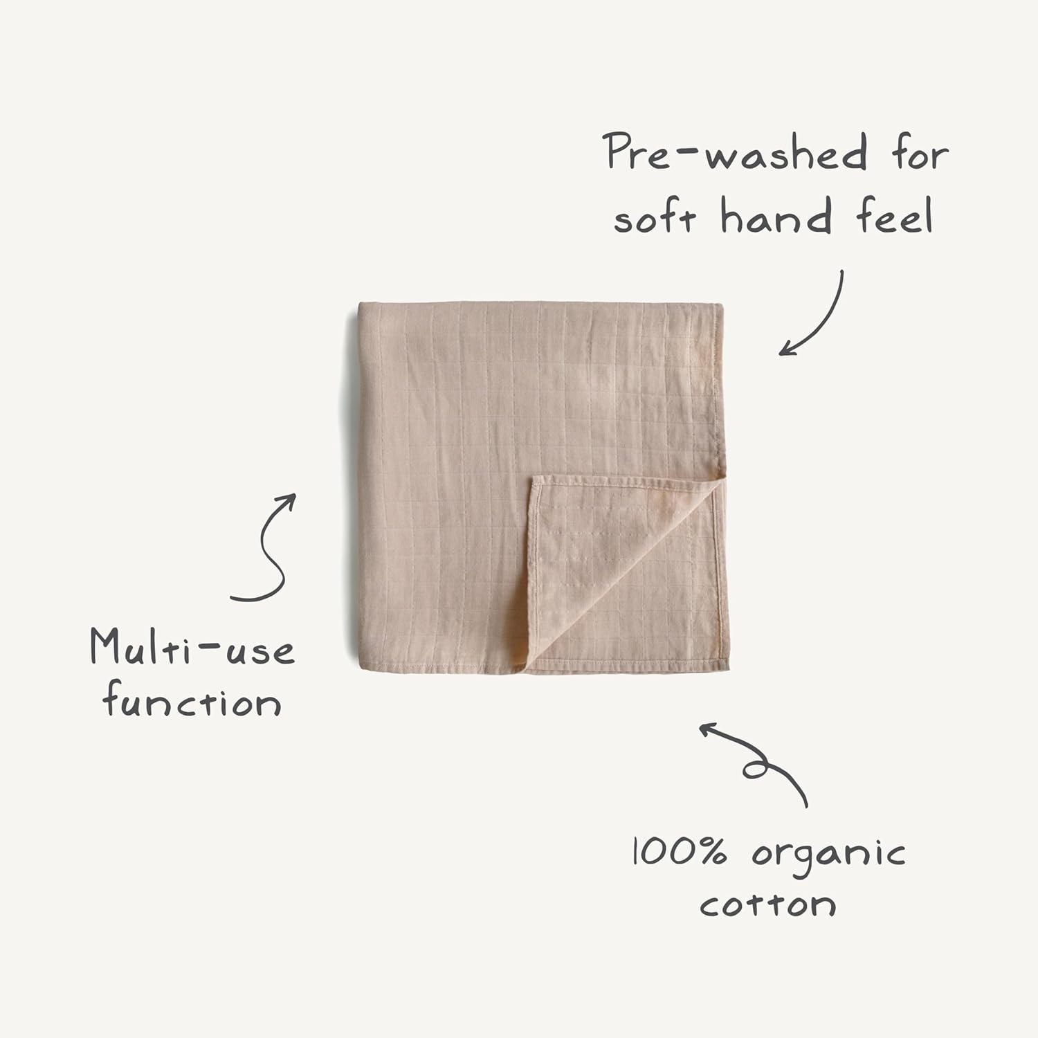 Mushie Muslin Swaddle Blanket - Olive Check 100 Organic Cotton