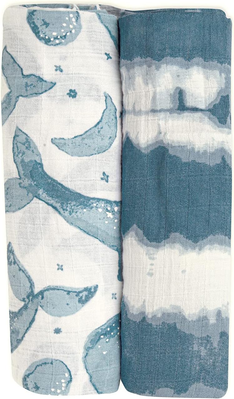 Crane Baby Muslin Swaddle Blanket - Caspian Ocean Set of 2