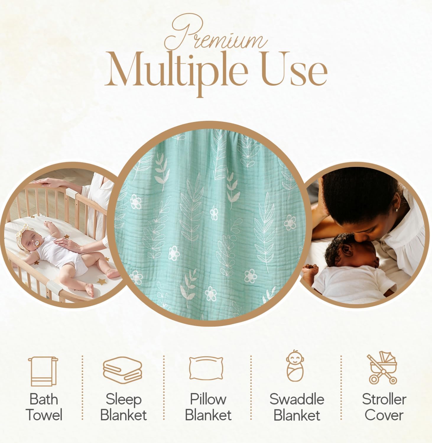 HardNok Ultra-Soft Muslin Baby Blanket - 43x43 Leaf Floral