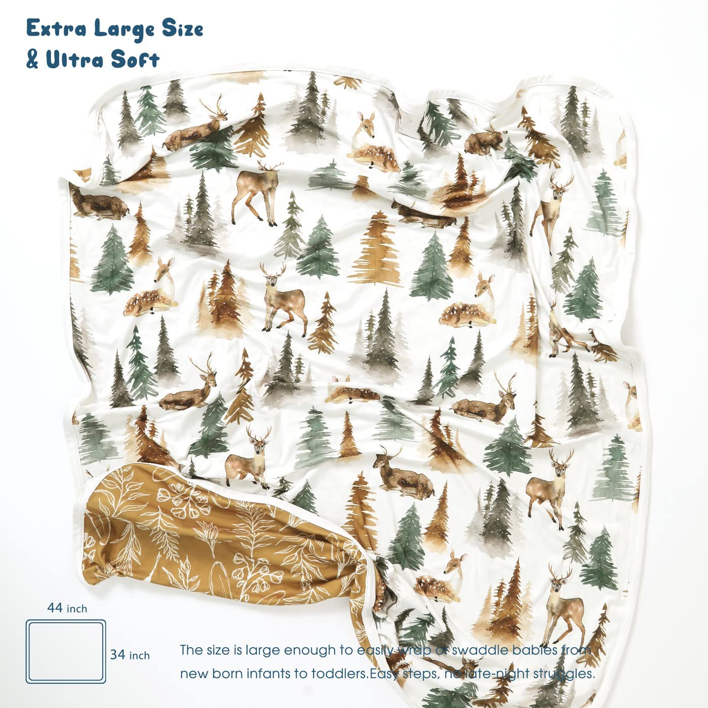 GRSSDER Swaddle Blankets 2 Pack Baby Boys Deer Forest