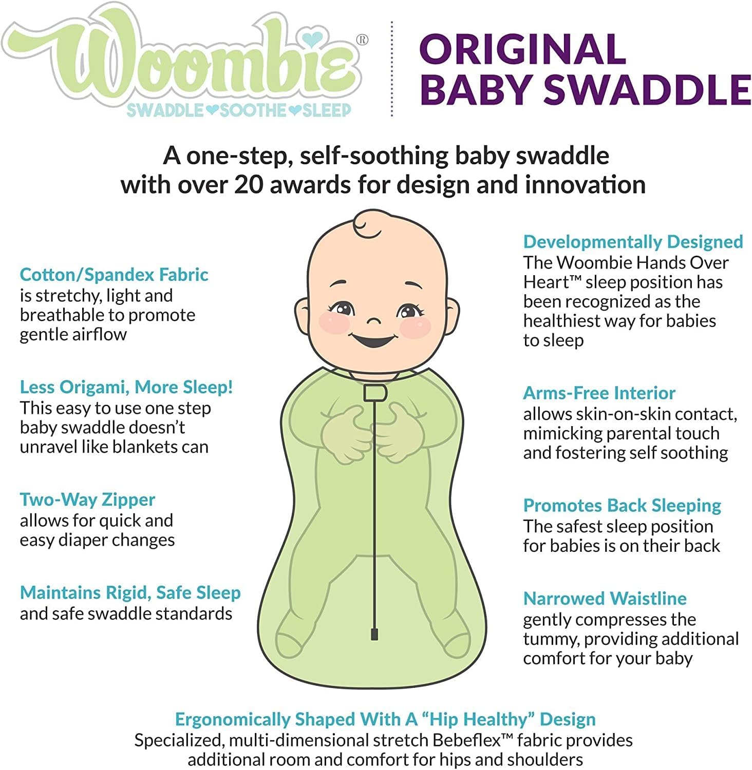 Woombie Original Baby Swaddling Blanket - Zipper Twilight Stripes 14-19 lbs