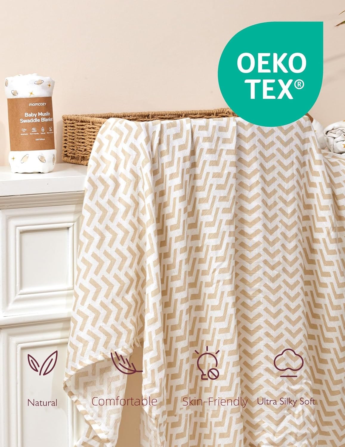 Momcozy Muslin Swaddle Blankets 4 Pack Neutral Star Print