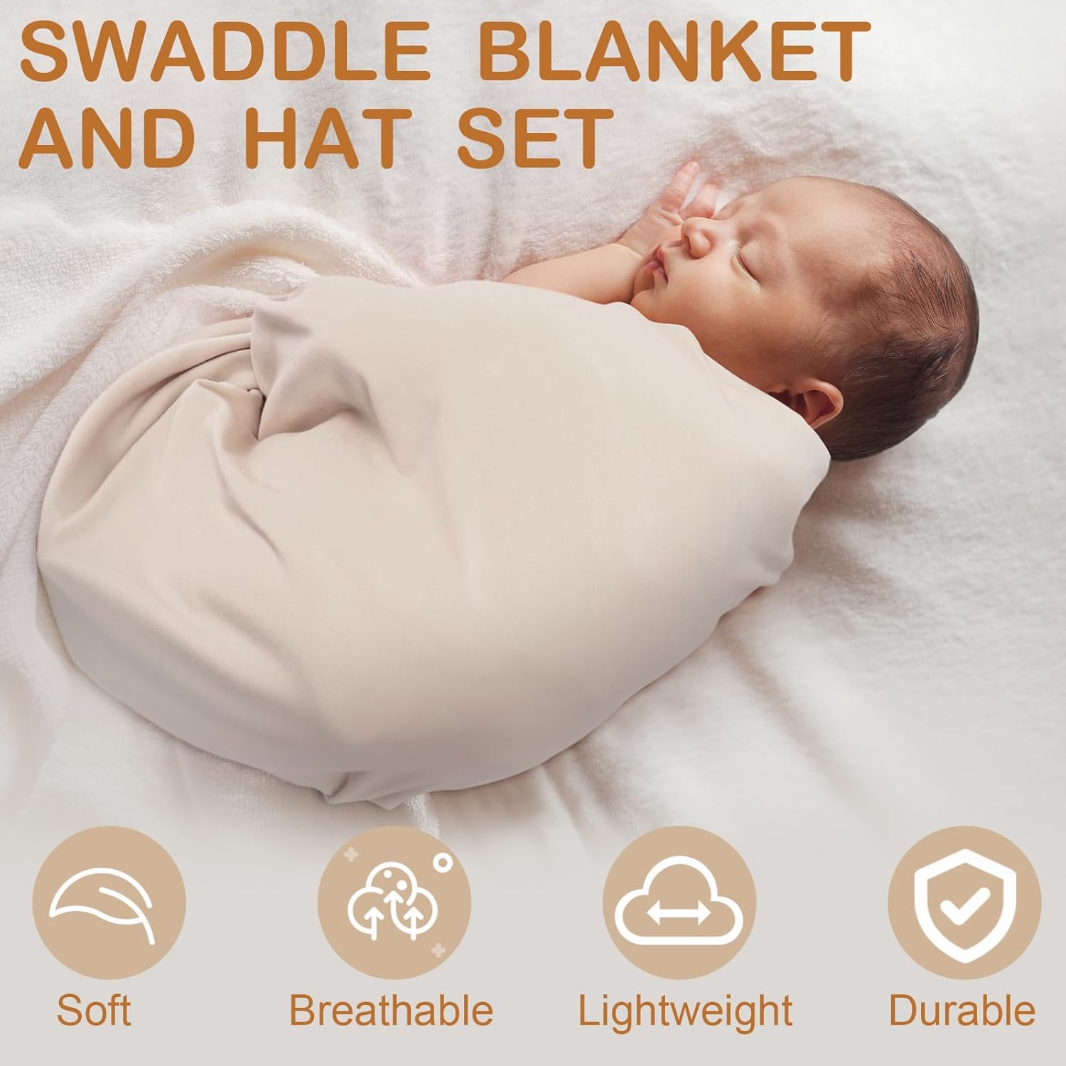JaGely 2 Pack Baby Swaddle Blanket and Hat Set