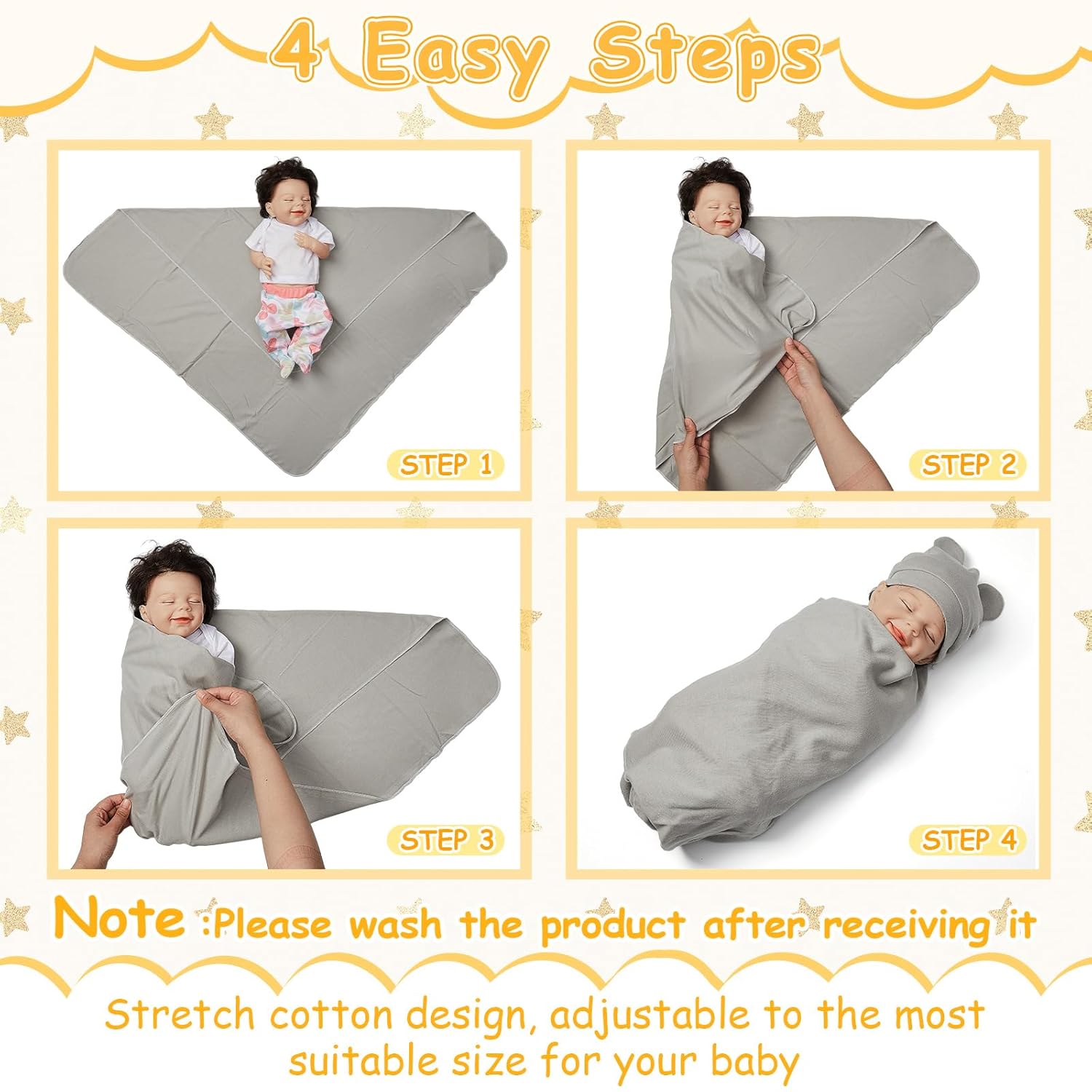 Ramede 6 Pack Cotton Baby Swaddles with Hats