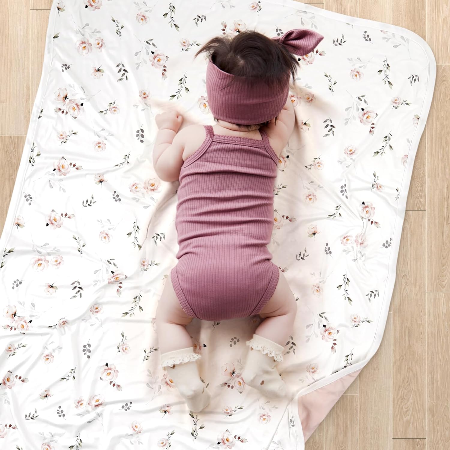 GRSSDER Baby Swaddle Blanket 2 Pack - Pink Rose Blush Flora