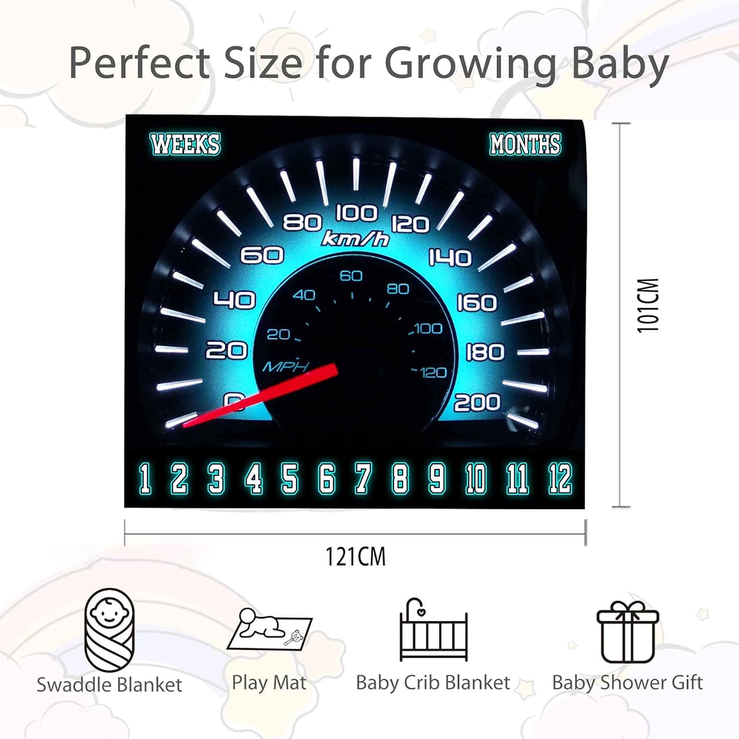 Racing Car Baby Milestone Blanket 48x40in Flannel
