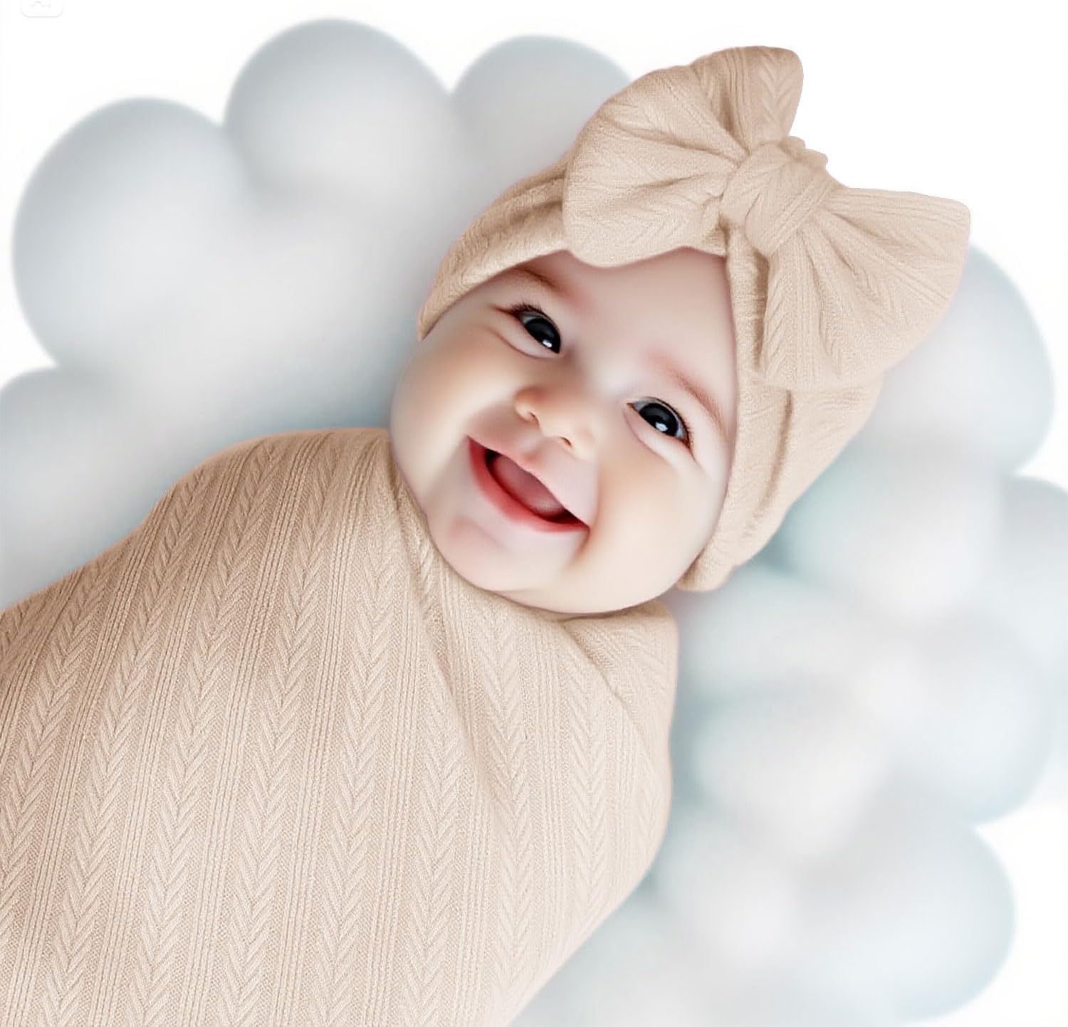 Golener Baby Swaddle Set - Swaddling Blankets Bow Hat Headband Birth Cards