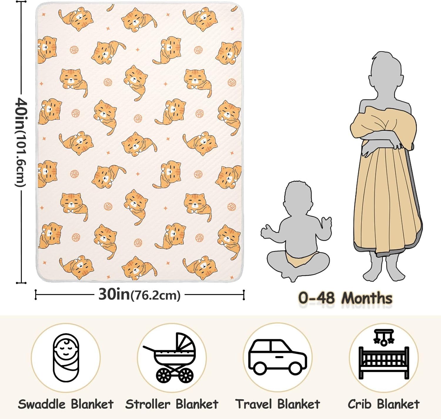 Cute Orange Cats Swaddle Blanket for Newborn Baby