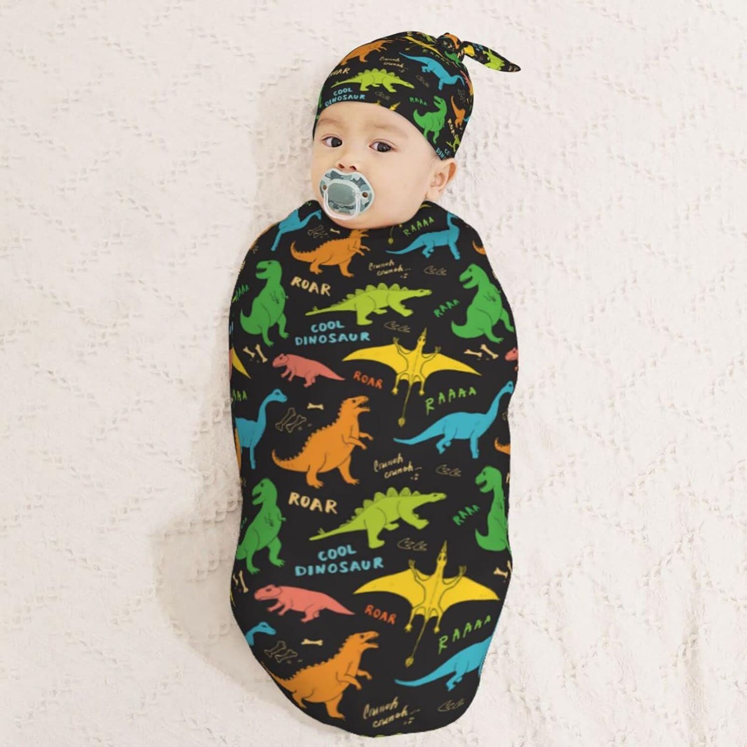 Dinosaur Swaddle Blanket Hat Set for Newborns