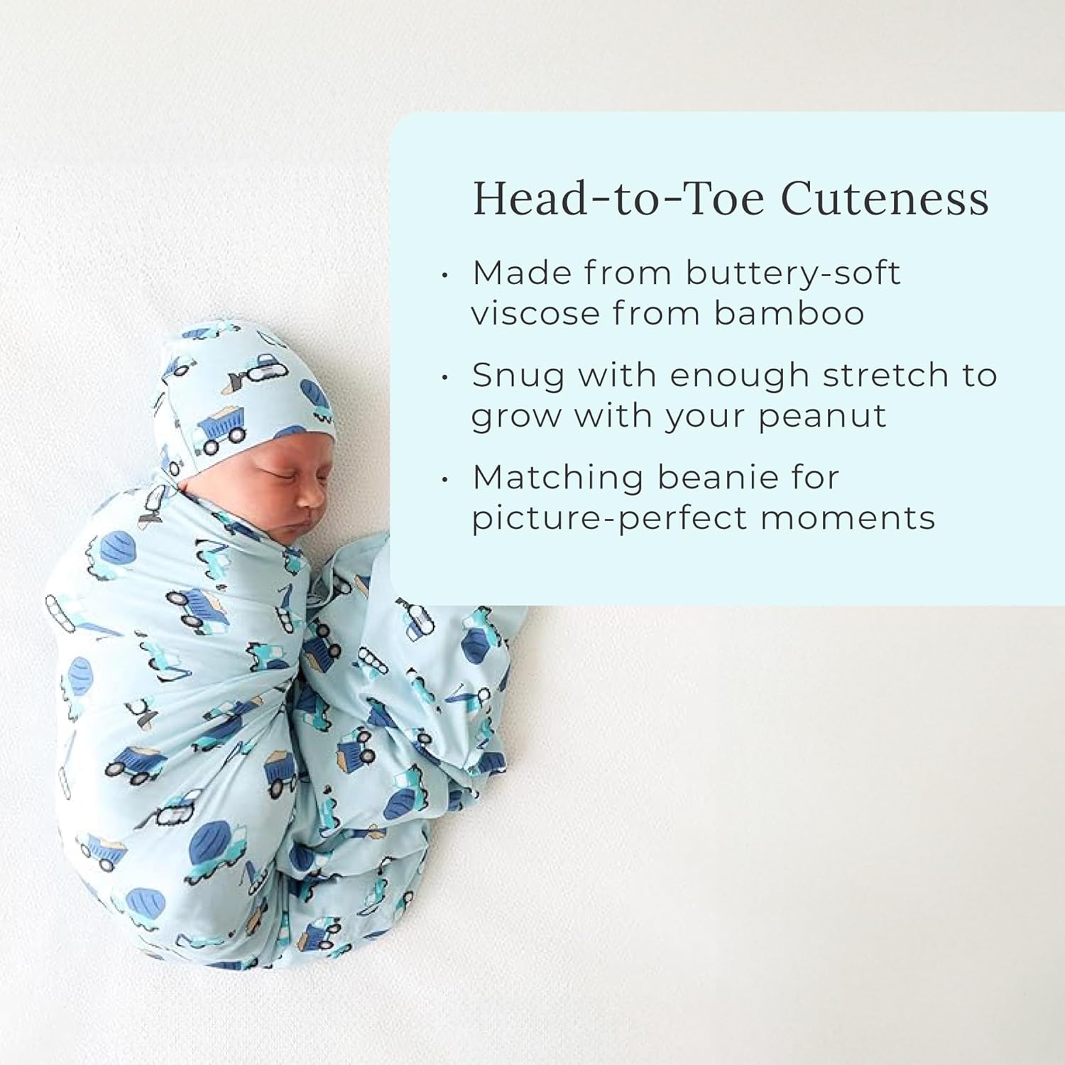 Posh Peanut Enzo Swaddle Blanket Beanie Set - Extra Large Bamboo Fabric