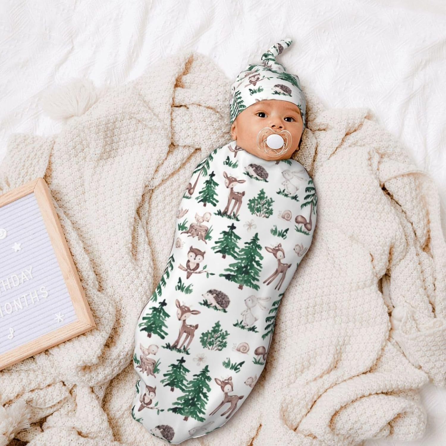 Sozzjile Deer Swaddle Blanket with Beanie Set