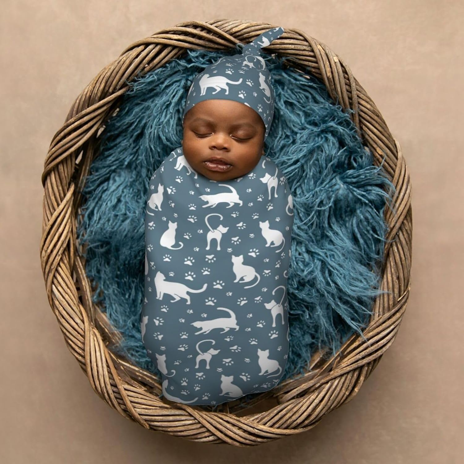 Muishi Newborn Swaddle Blanket Hat Set for Baby