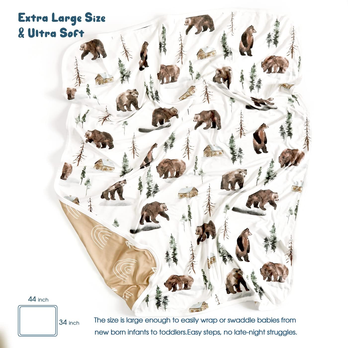 GRSSDER Soft Stretchy Swaddle Blanket 2 Pack Deer Bear