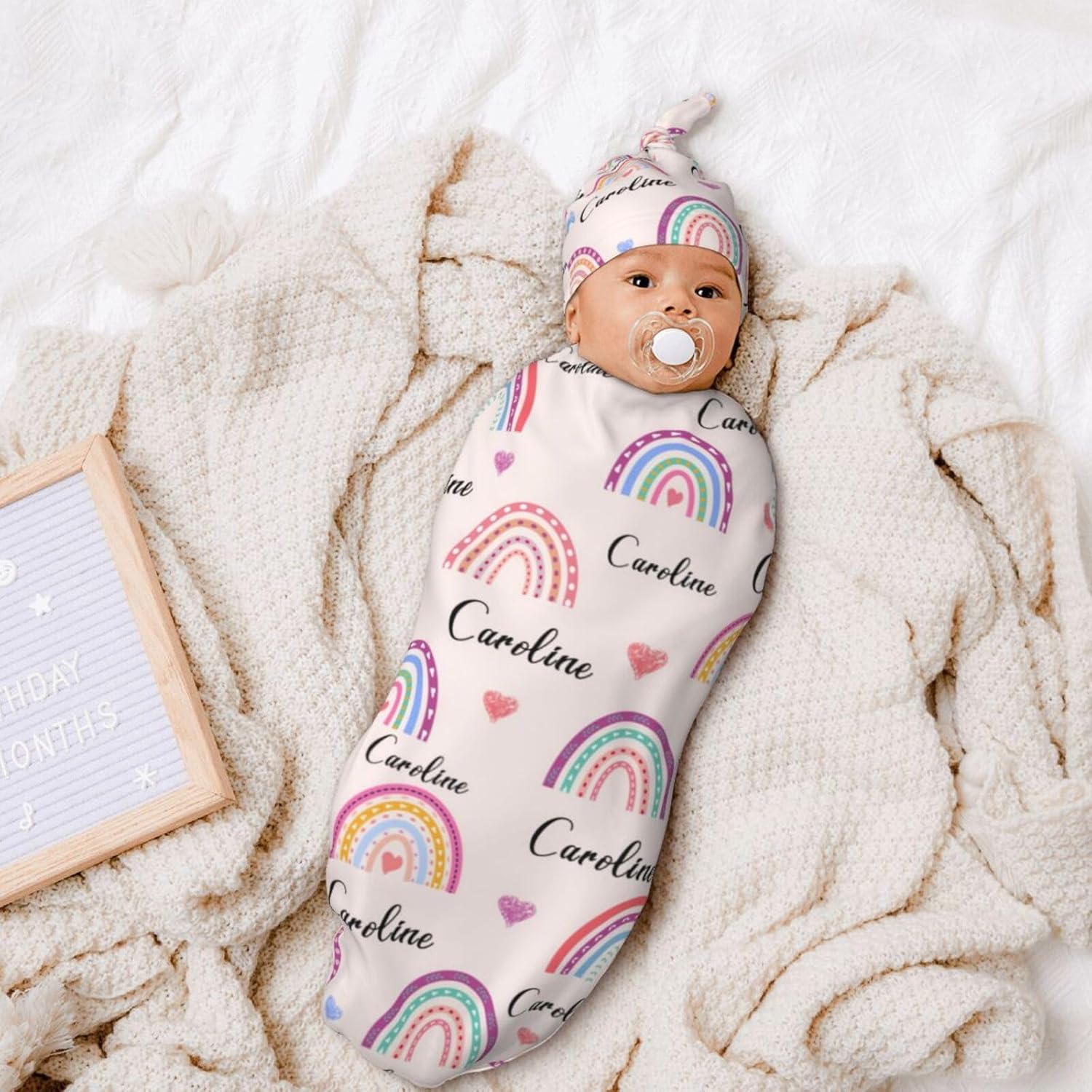 Personalized Rainbow Baby Swaddle Set with Name