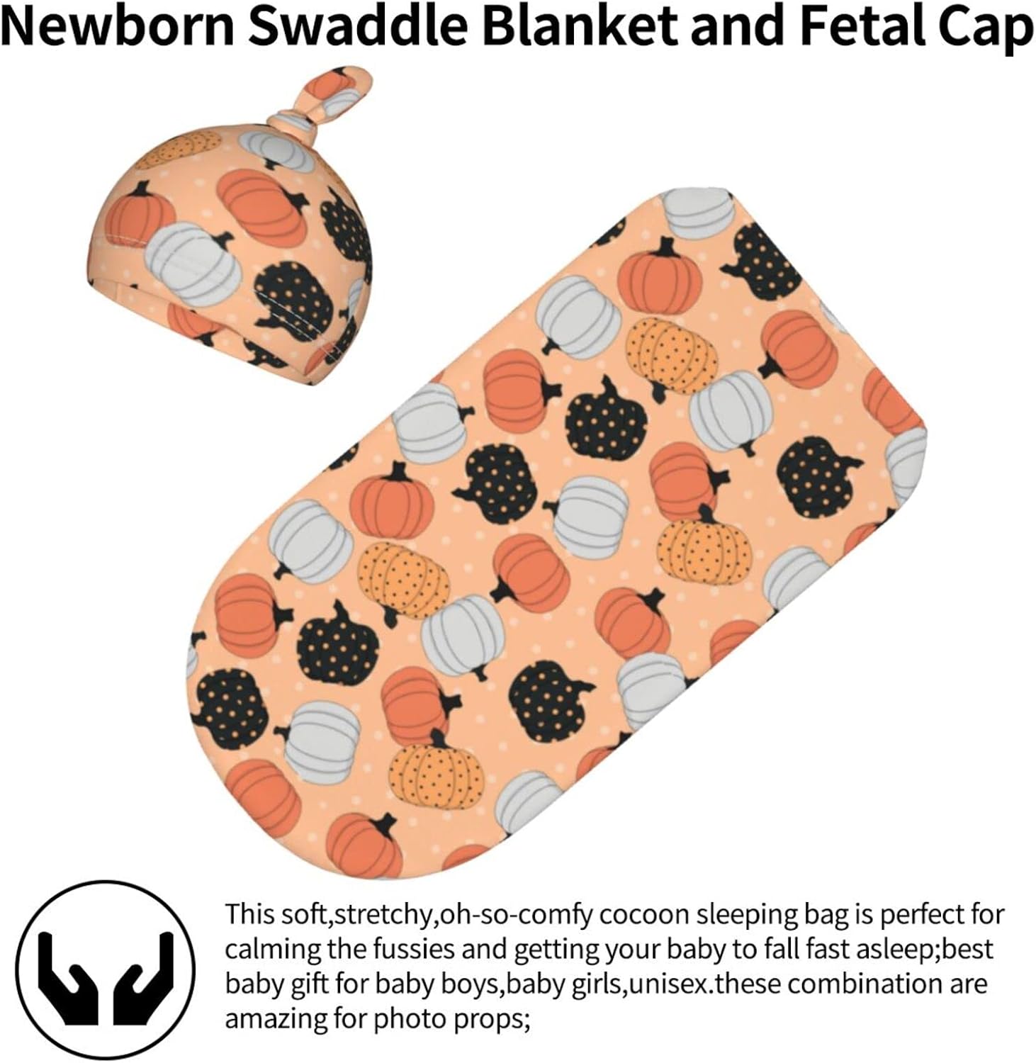 Halloween Pumpkin Swaddle Blanket with Beanie Hat for Newborns