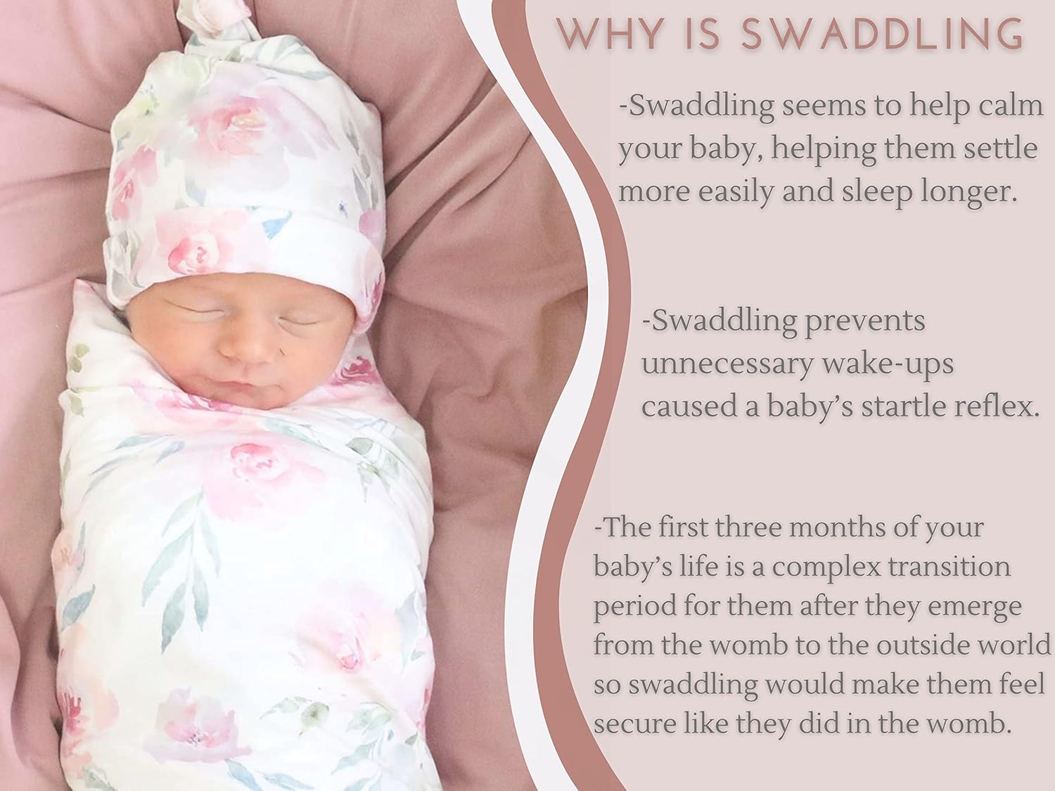 Giggle Angel Baby Girl Swaddle Blanket Set with Beanie Pink 3