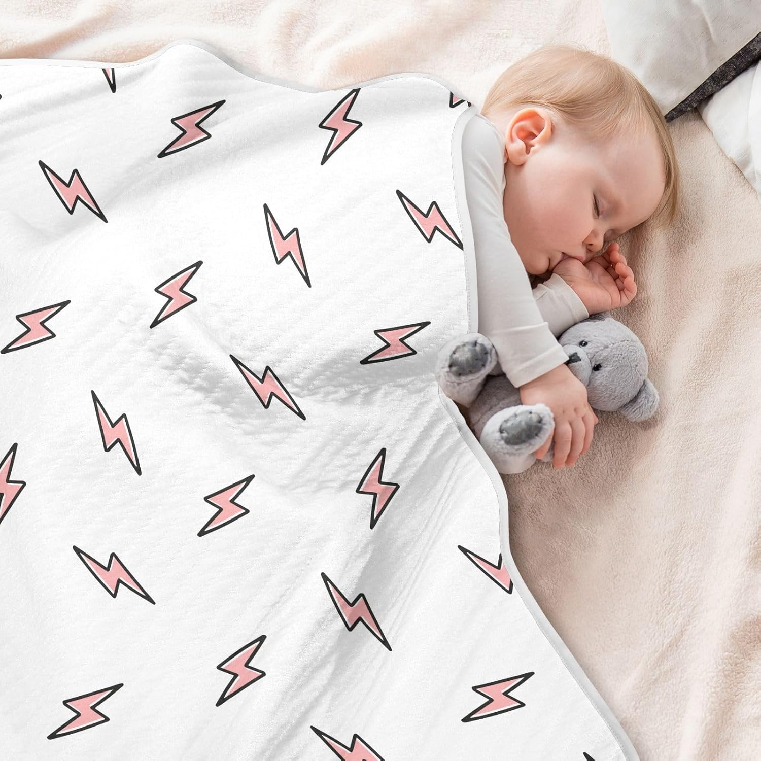 Pink Lightning Bolt Baby Swaddle Blanket for Boys and Girls