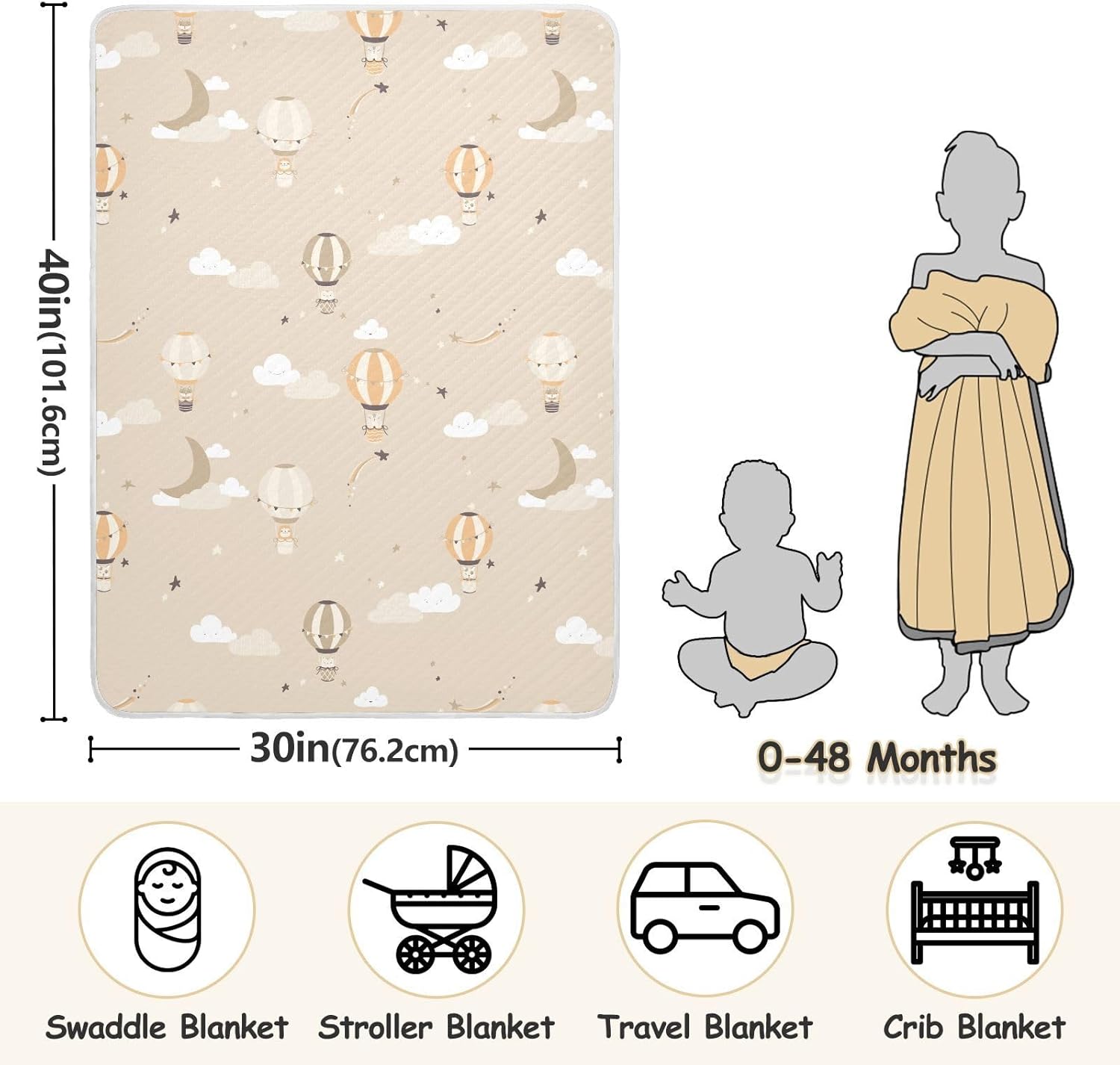 Coikll Cute Hot Air Balloon Baby Blanket 30x40 Inches