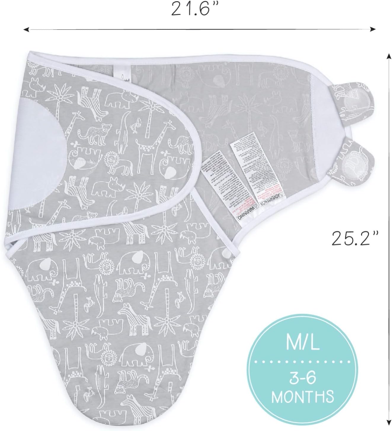 The Peanutshell Swaddle Blankets 3 Pack Grey Safari Stars