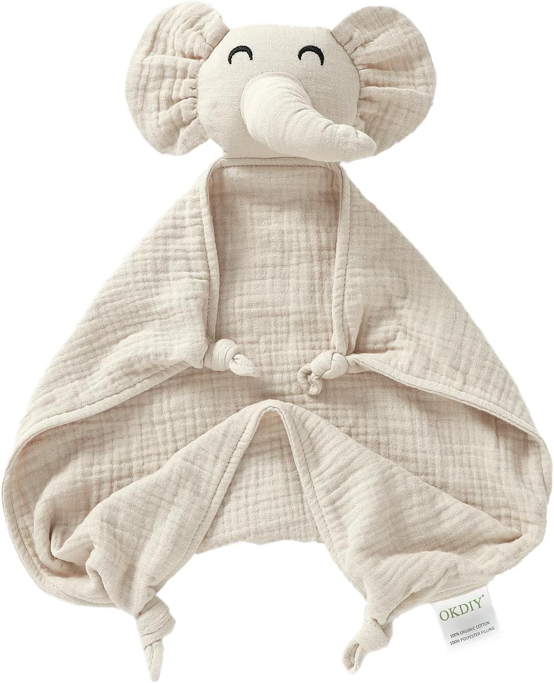 Organic Elephant Lovey Blanket Soft Muslin Baby Snuggle Toy for Boys Girls