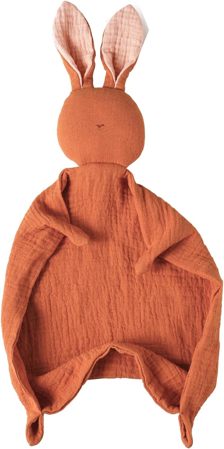 Insular Bunny Lovey Blanket for Babies Organic Cotton Swaddling Blanket Brick Red