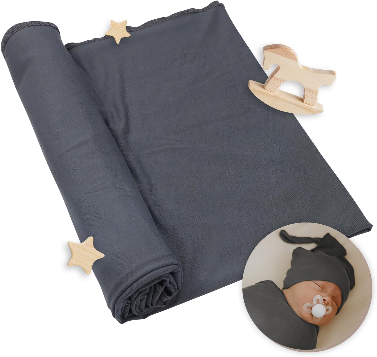Nyte Nyte Baby Swaddle Blanket with Beanie Set 120x120cm Gray