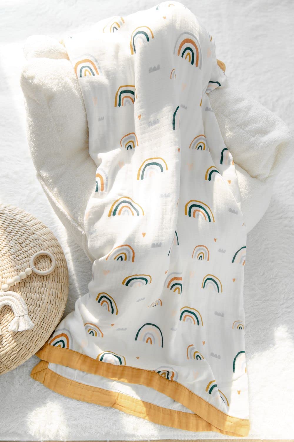 Rainbow Muslin Blanket for Baby - Soft and Breathable 47x47 Swaddle Blanket