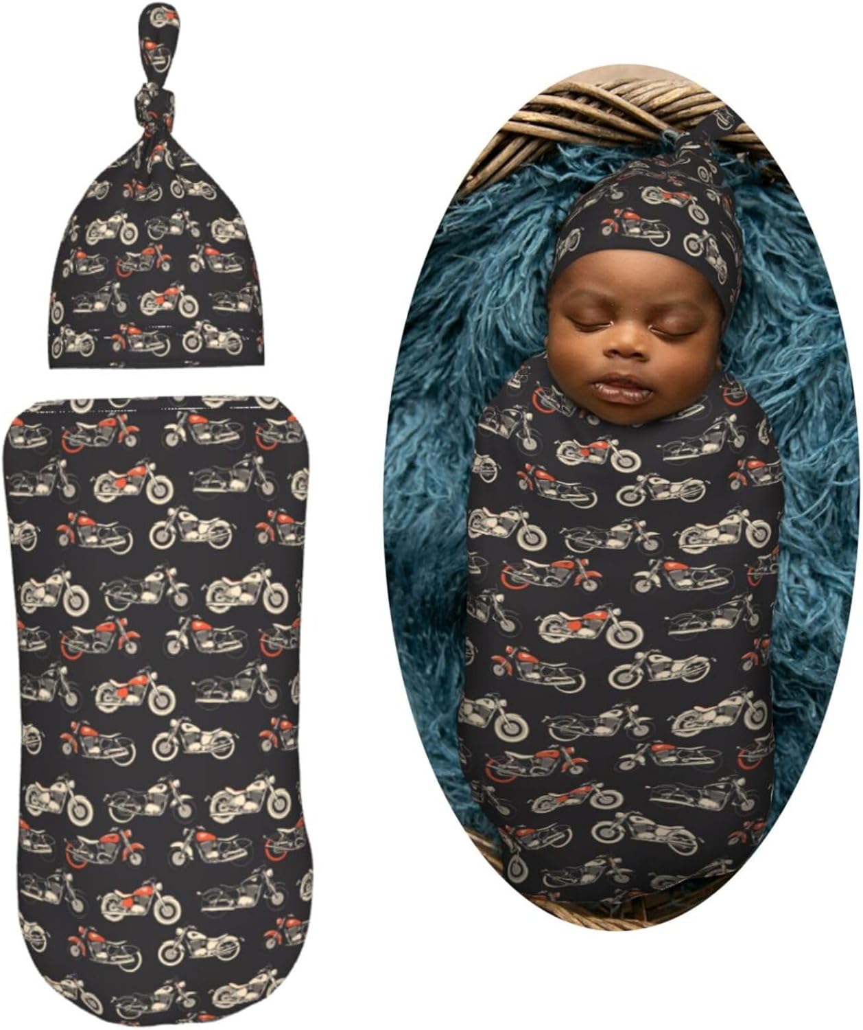 Muishi Motorcycles Swaddle Blanket Baby Hat Set