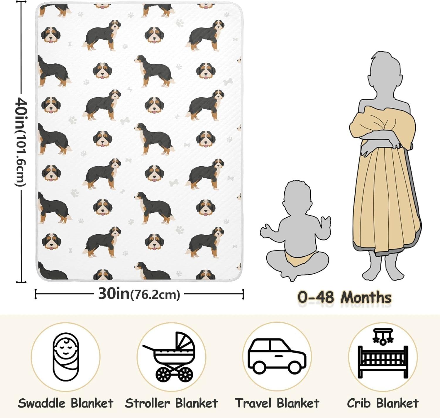 Soft Cotton Swaddling Blanket for Babies and Pets 30X40 in