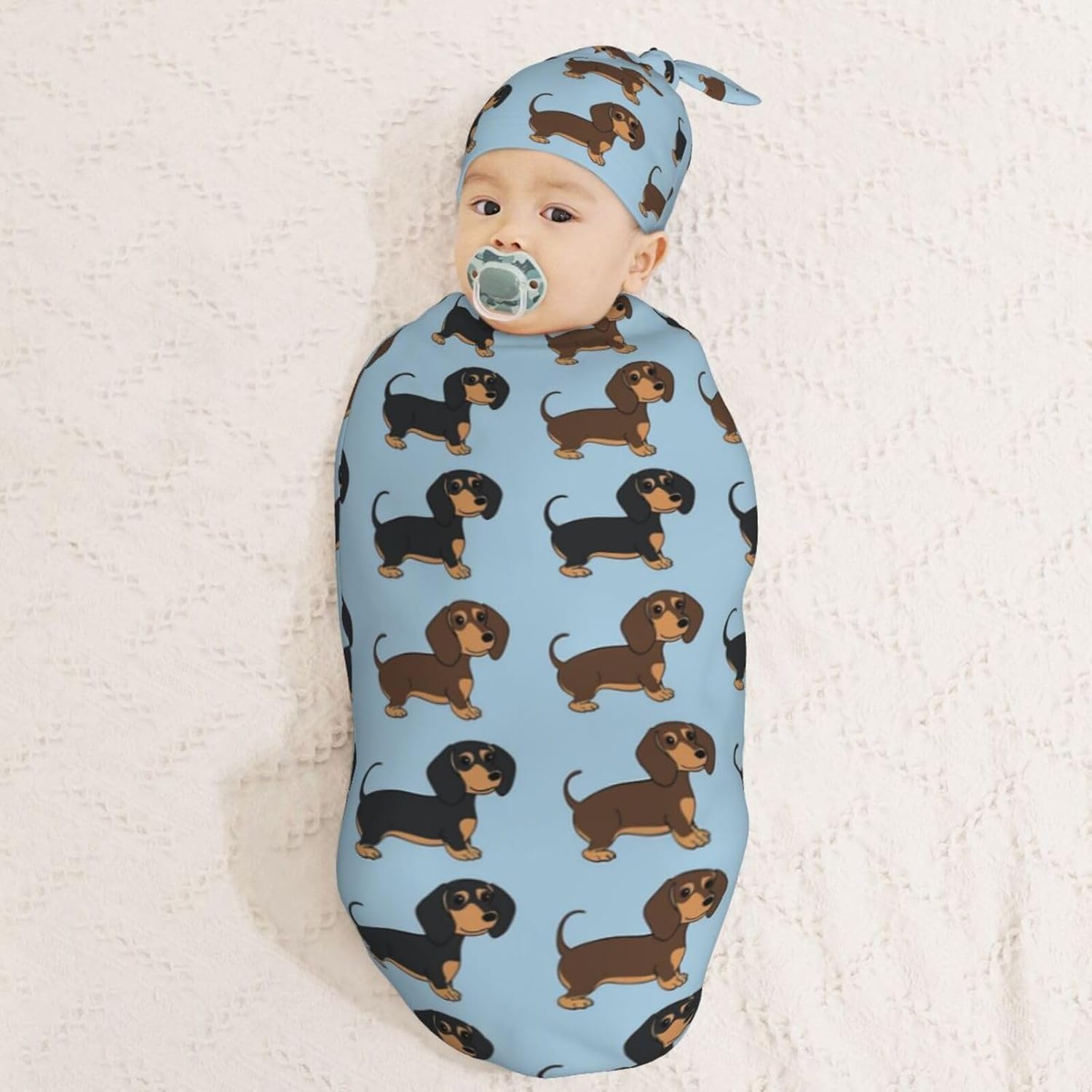 KiuLoam Dachshund Swaddle Blanket with Hat Set