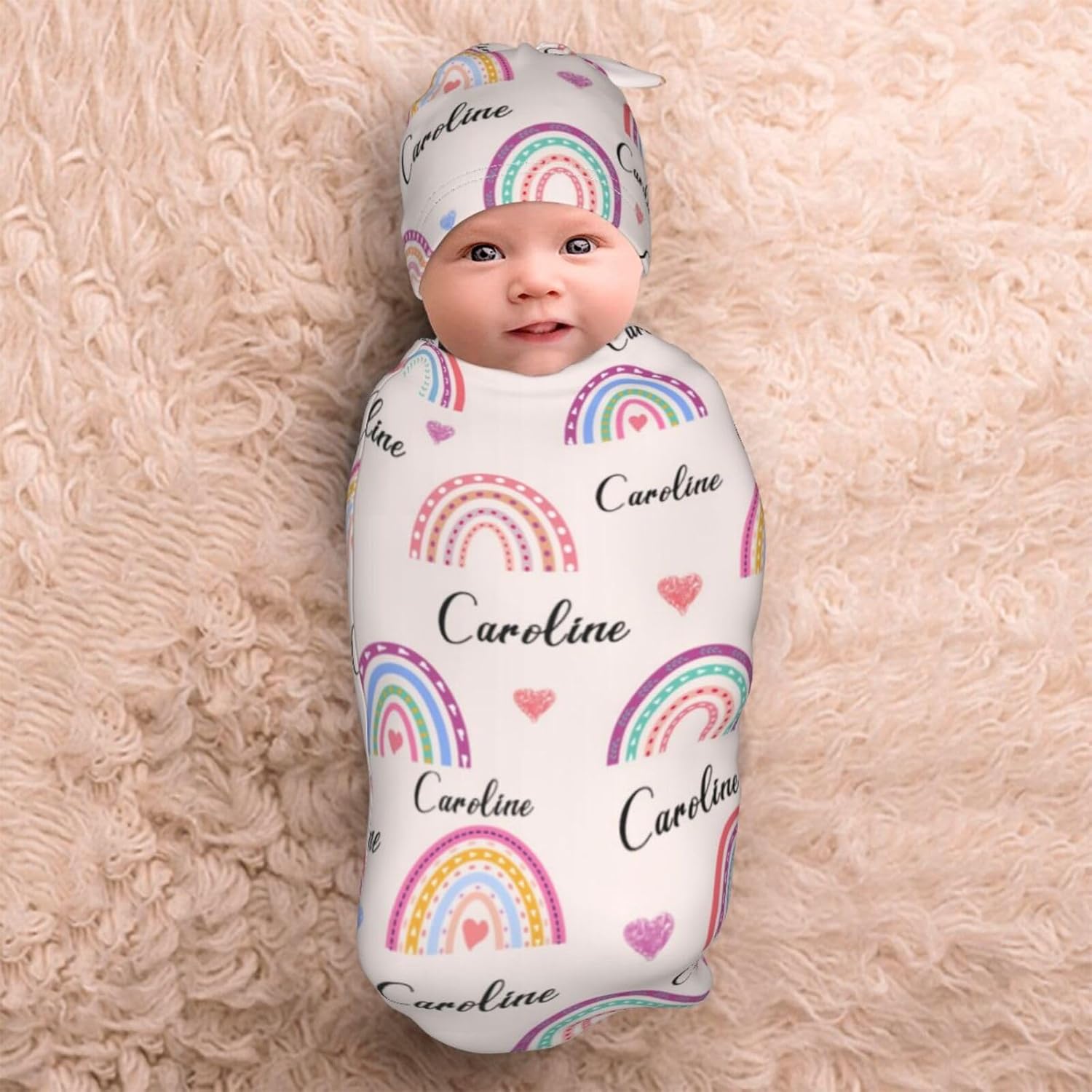 Personalized Rainbow Baby Swaddle Set with Name
