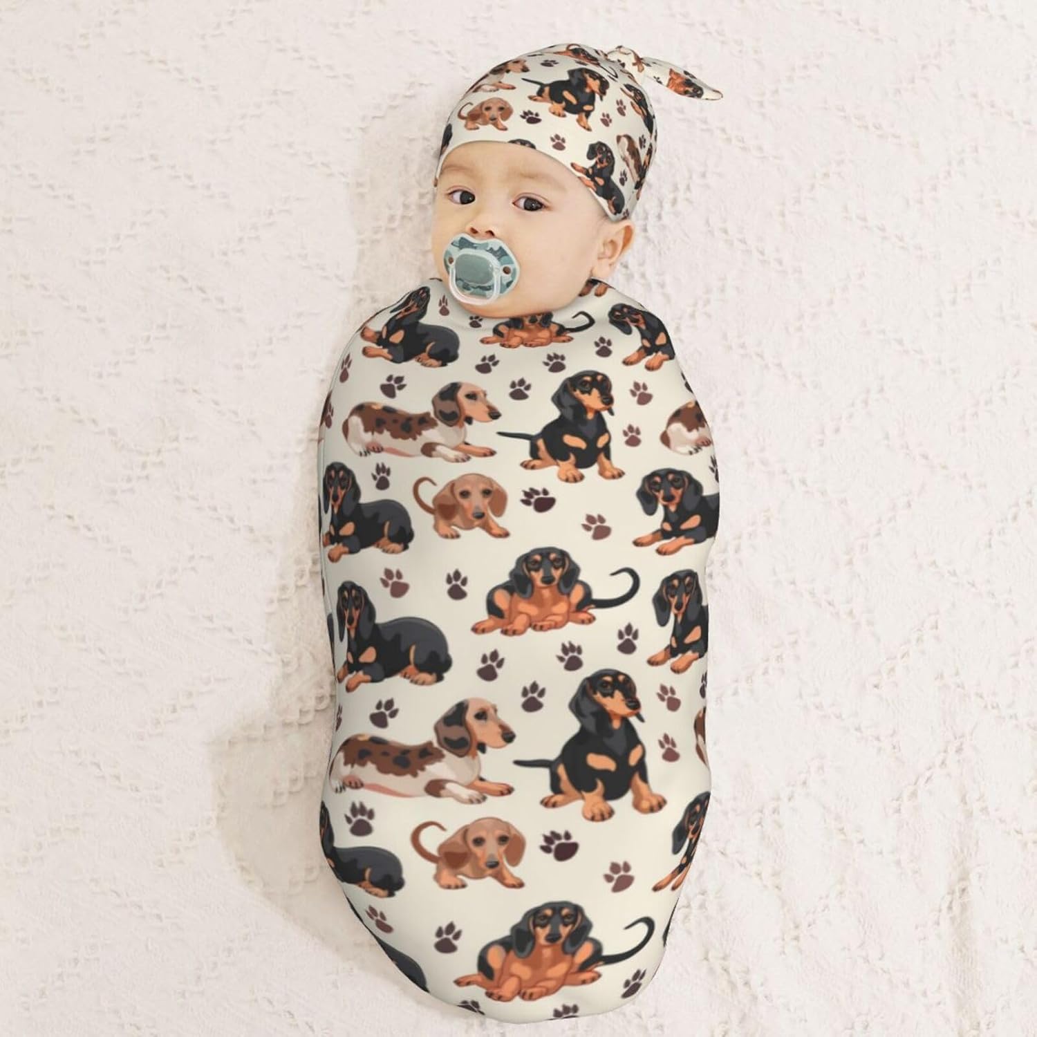 Muishi Dachshund Swaddle Blanket Beanie Set