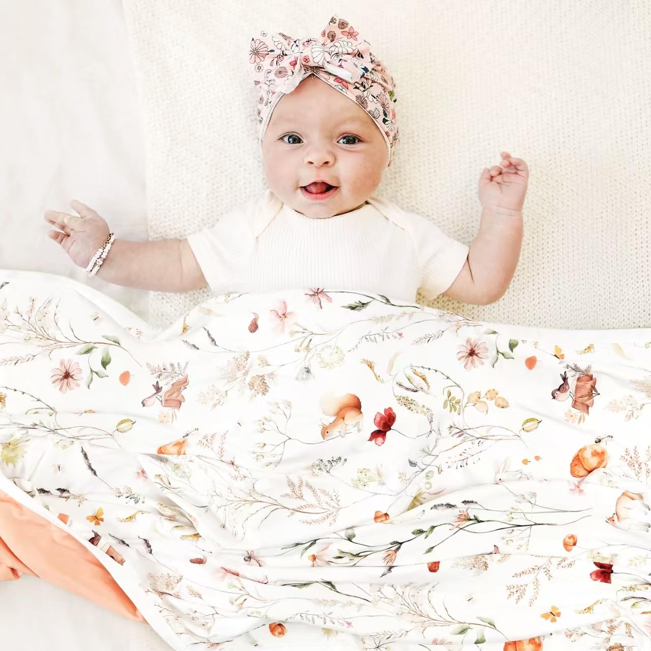 GRSSDER Baby Swaddle Blanket 2 Pack - Pink Rose Blush Flora