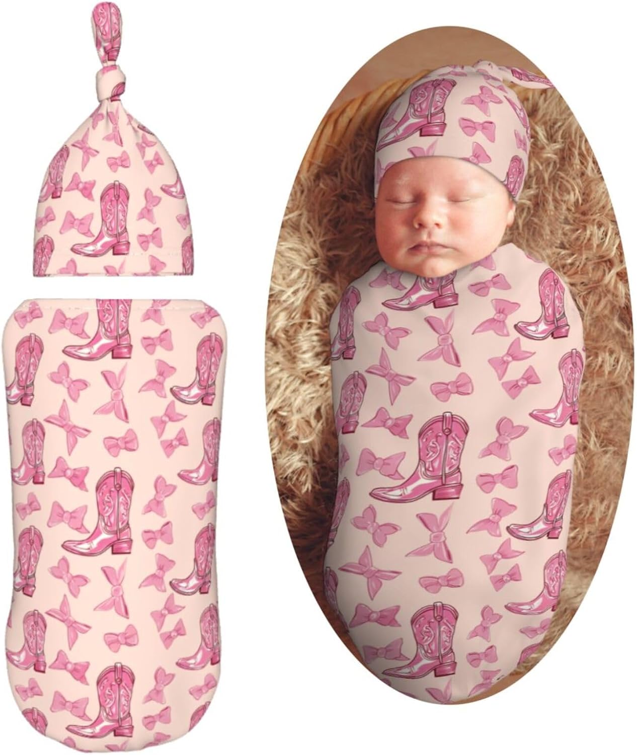 Muishi Cowgirl Boot Bows Swaddle Blanket Set