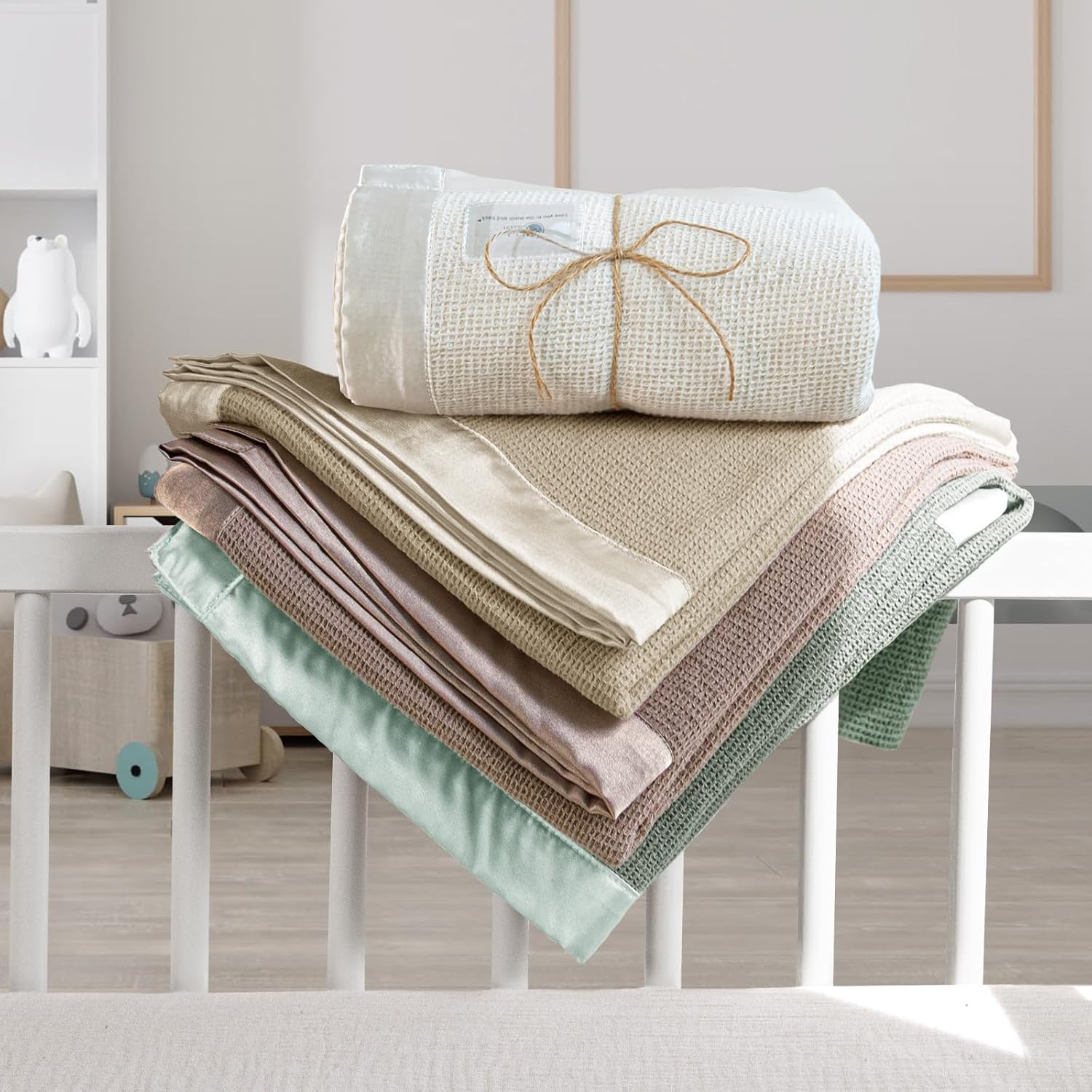 Lulumoon Waffle Swaddle Blanket with Satin Trim