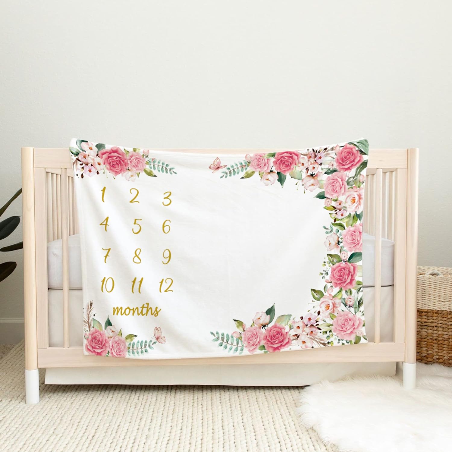 Baby Monthly Growth Milestone Blanket with Bow and Wreath
