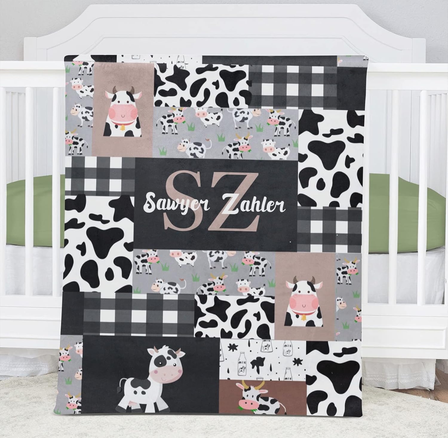 NZOOHY Cow Print Personalized Baby Blanket 30X40 in