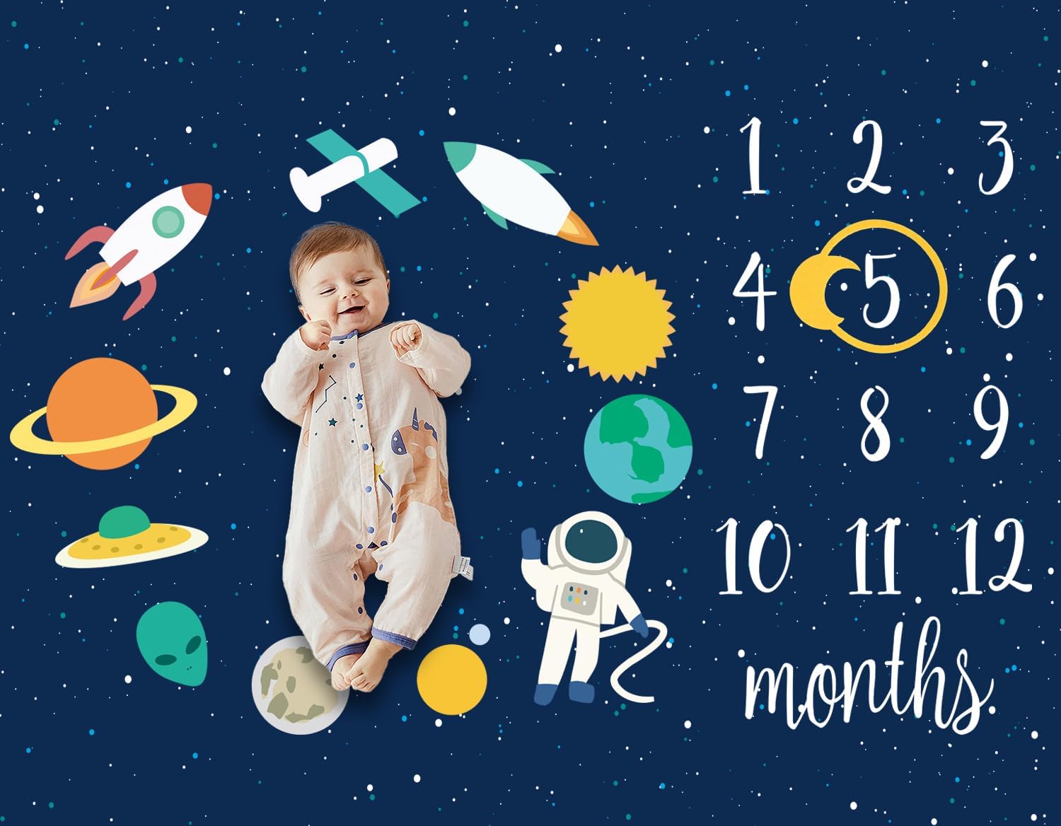 Baby Monthly Milestone Star Astronaut Swaddling Blanket - 40x50IN