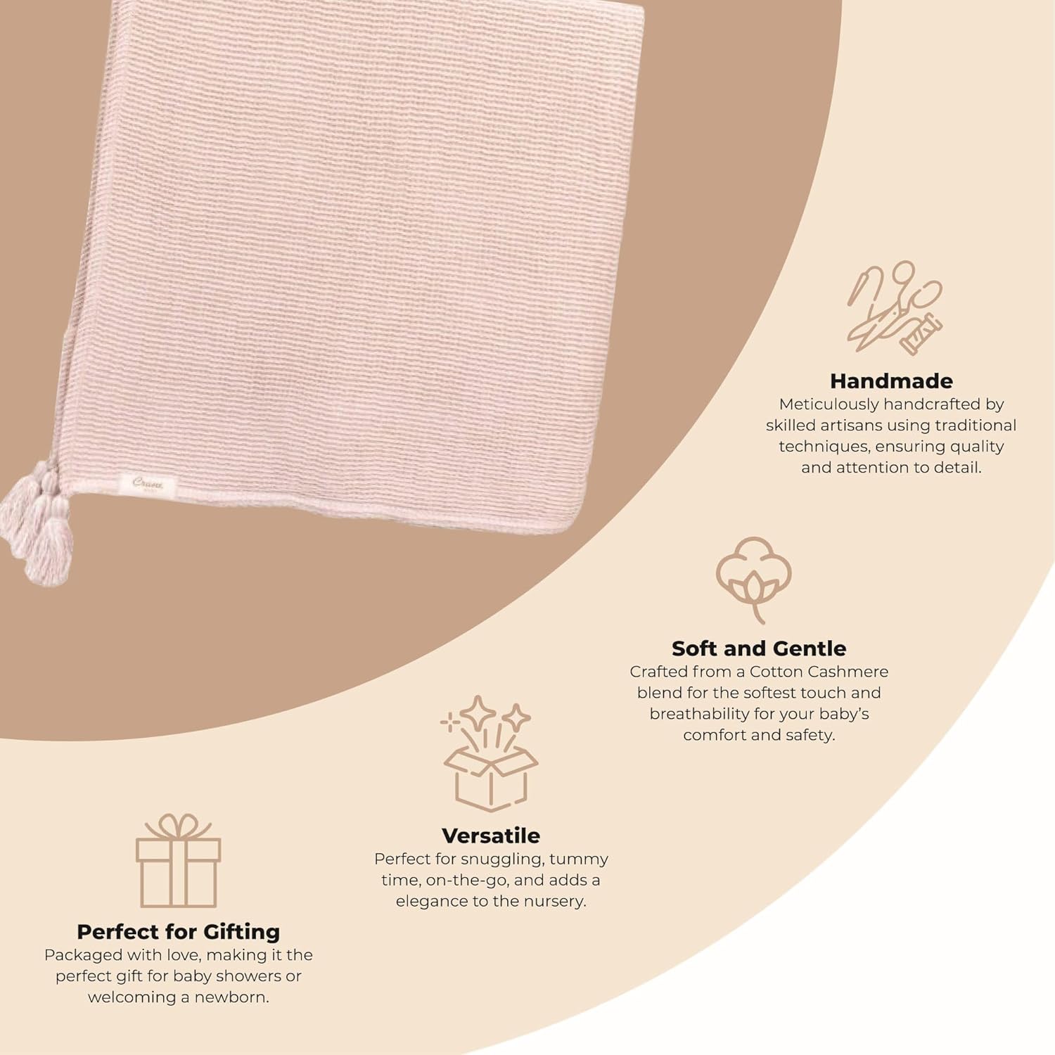 Crane Baby Dusty Rose Luxe Blanket - 36x36 Inches